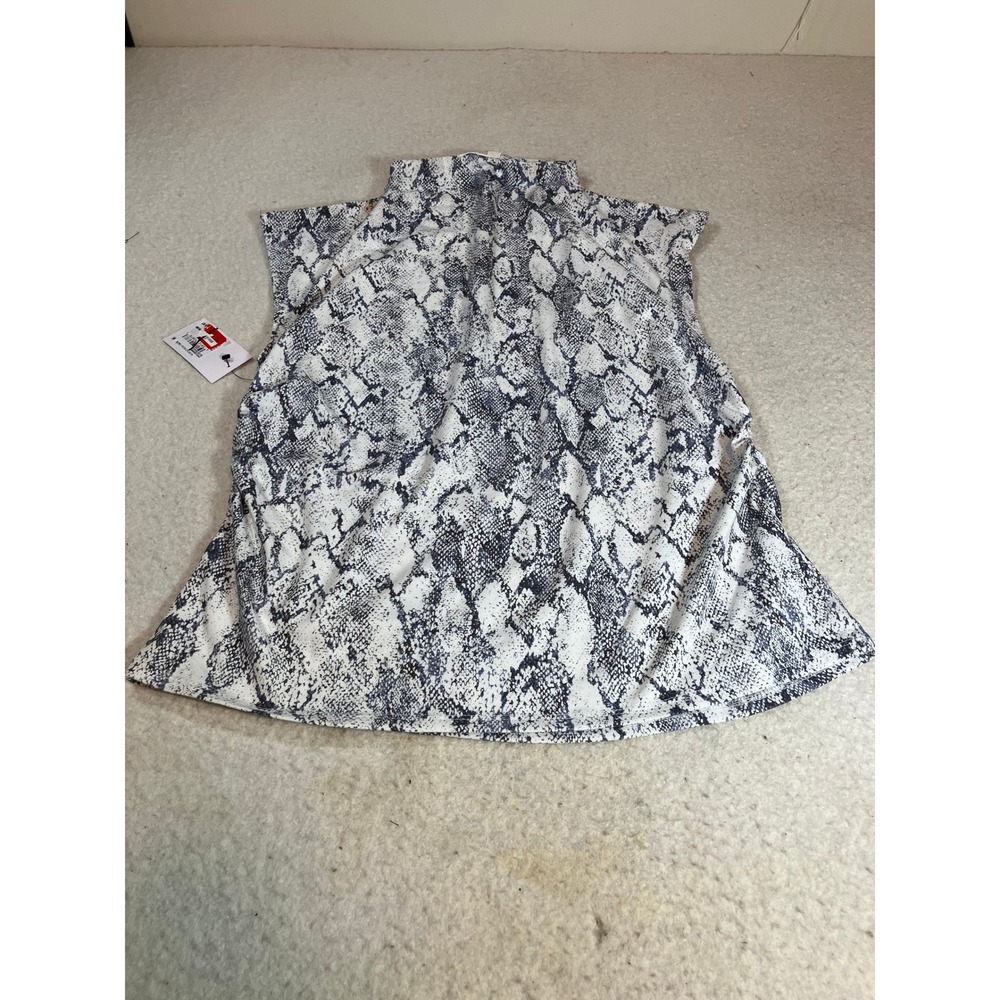 Nordstrom Rack Womens XL Snakeskin Print Mock Neck Sleeveless Top Grey White NWT